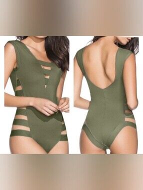 Agua Bendita Olive Cutout One-Piece Swimsuit Size M